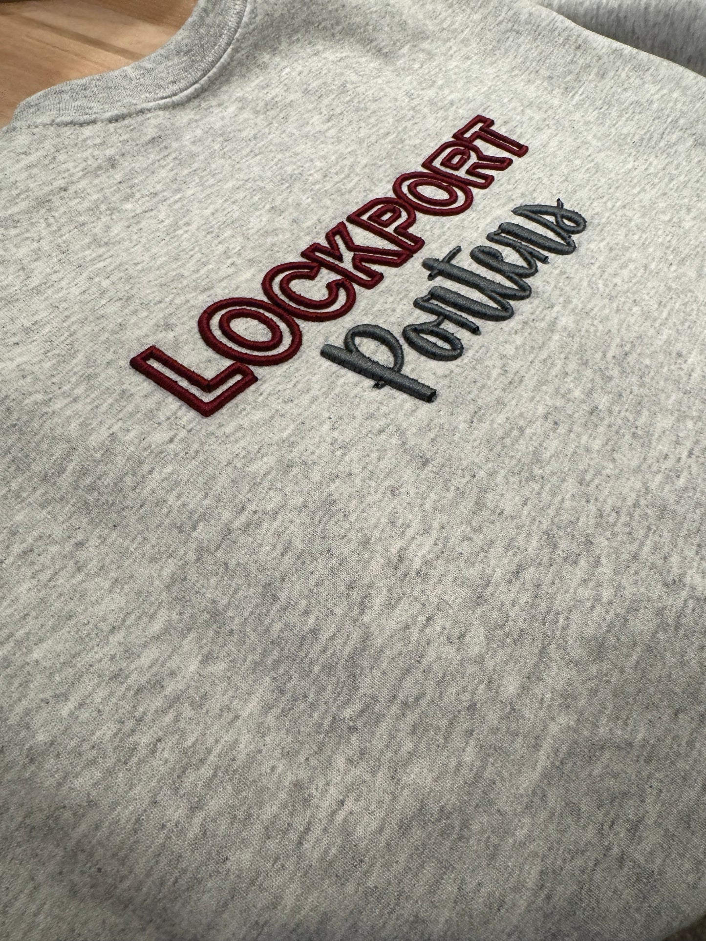 Adult Gildan Heavy Blend Ash Gray Crewneck Sweatshirt 3D Puff Embroidered