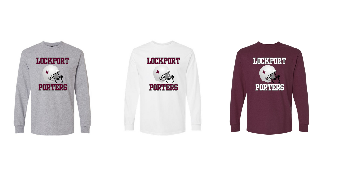 Unisex Heavy Cotton Long Sleeve T-shirt Gildan 5 Custom # on Helmet