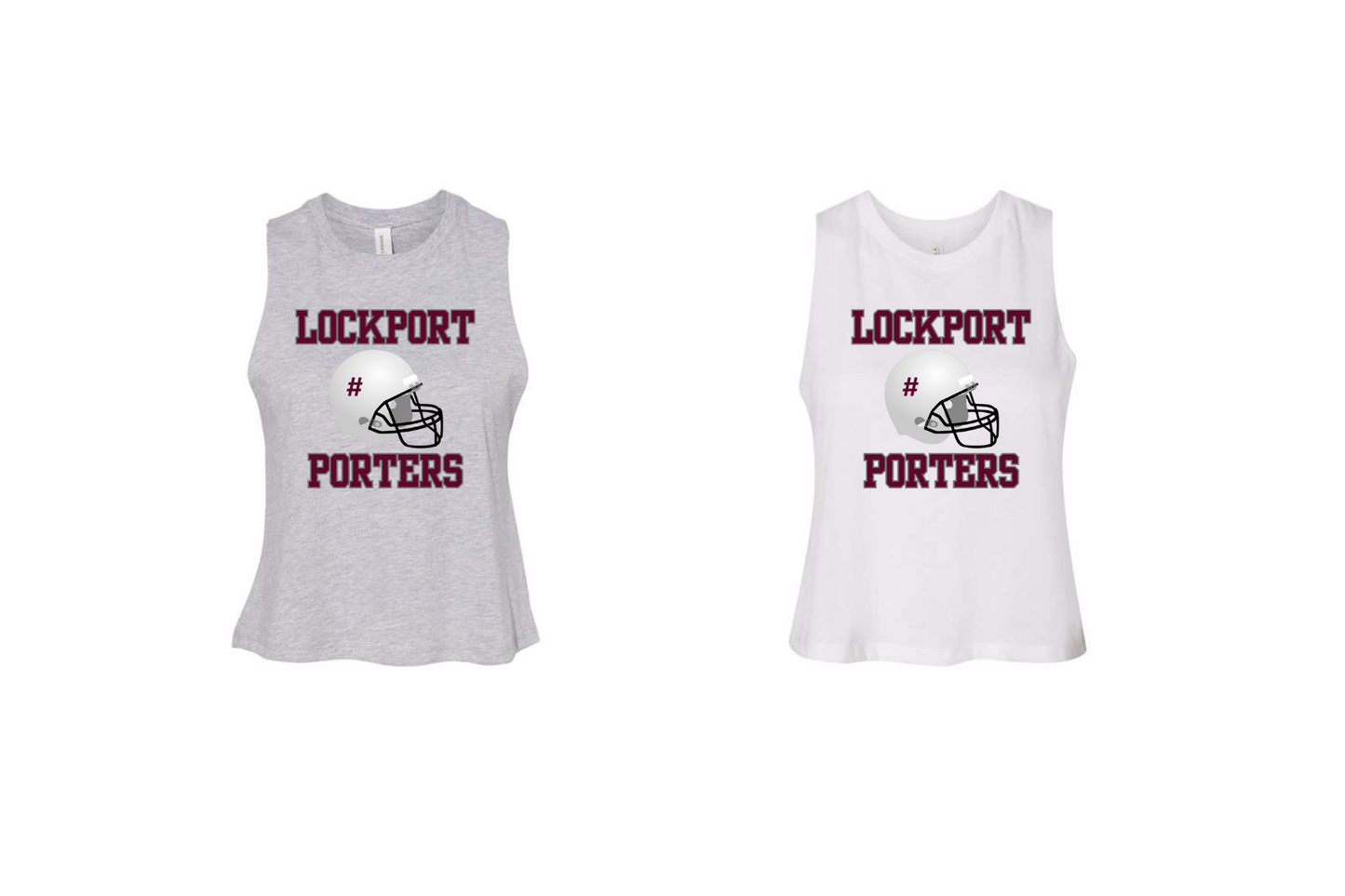 BELLA + CANVAS Women's Racerback Crop Tank 9 with custom # on Helmet