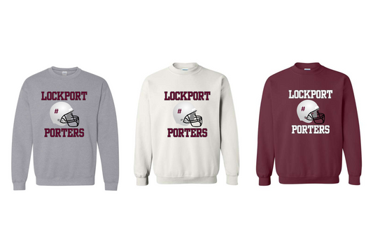 Adult Gildan Heavy Blend Crewneck Sweatshirt Design #7 with custom # on Helmet