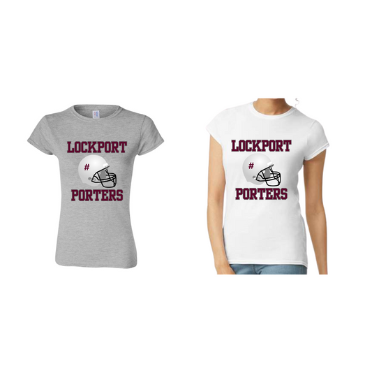 Womens Gildan Softstyle T-shirt 8 Custom # on Helmet